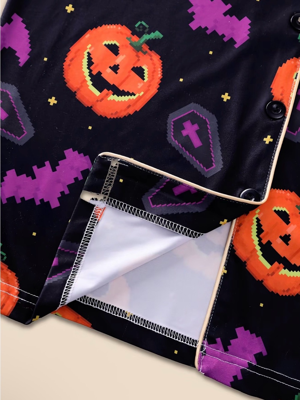 Halloween Pumpkin Print Adult Sizes Pajama Set - Black & Orange - Picture 8 of 8